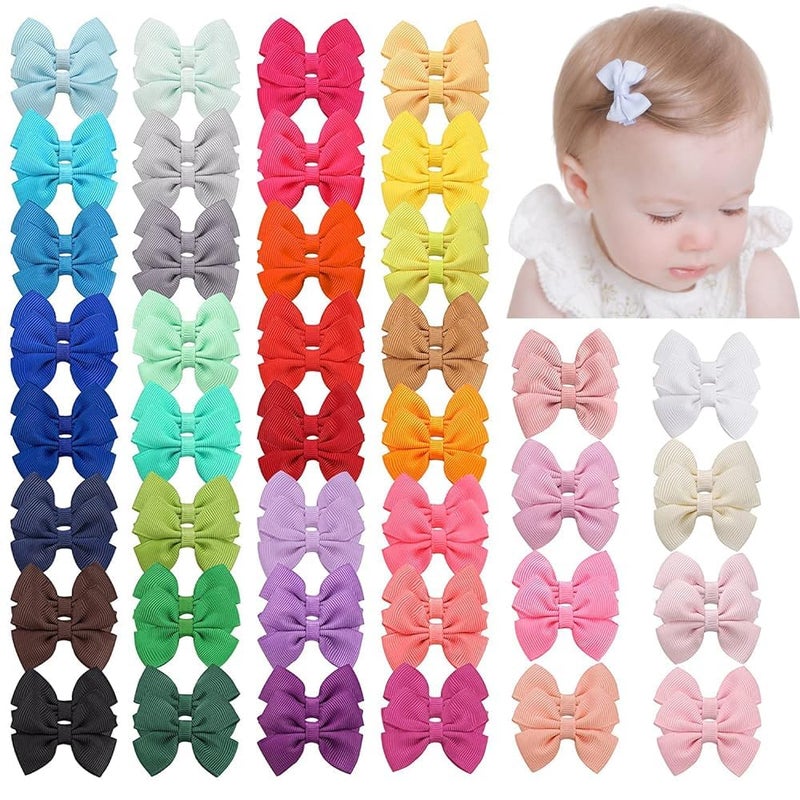 CellElection 80Pcs Hair bow Clips 2Inch Mini Hair Clips for Baby Fine Hair Grosgrain Ribbon Bows Metal Alligator Clips Non-slip Baby Hair Clips for Baby Girls Infants Toddlers 40 Colors in Pairs - Image 1