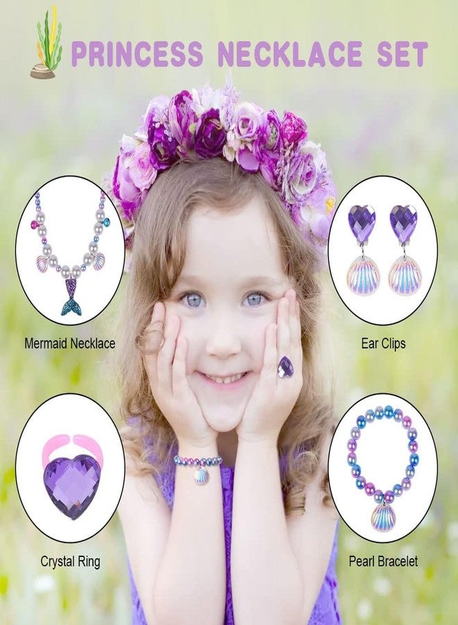Tarini Kids Jewellery, Jewellery Set, Kids Jewellery Sets for Girls, Girls Mermaid Jewelry Set 4 Pieces, Necklace Bracelet Earrings Ring, Cute Princess Jewelry for Kids Party Birthday Gift - Image 3