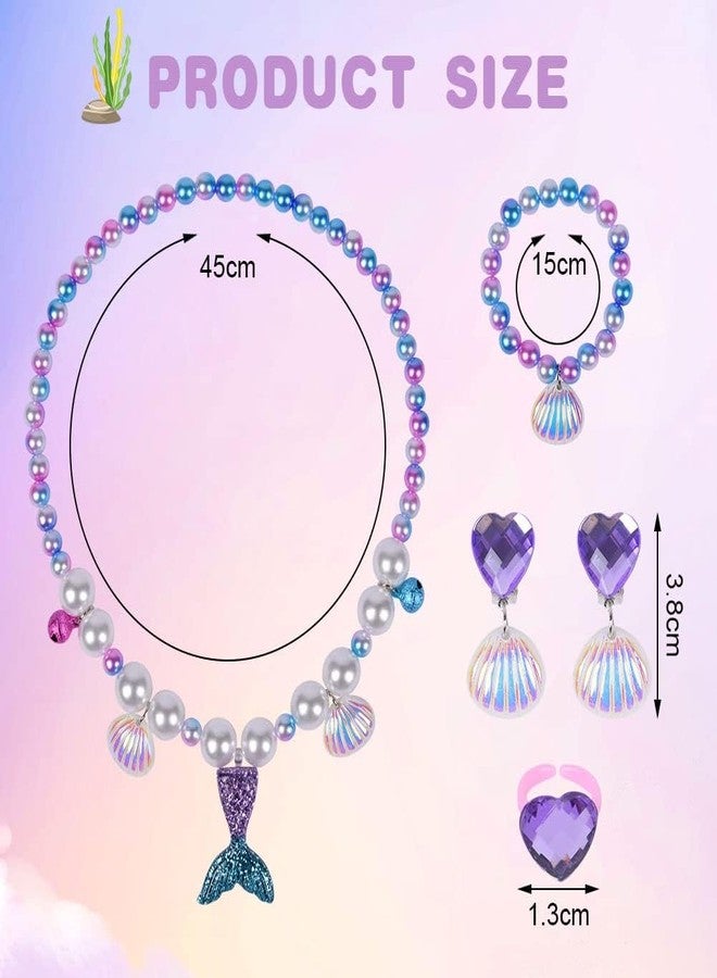 Tarini Kids Jewellery, Jewellery Set, Kids Jewellery Sets for Girls, Girls Mermaid Jewelry Set 4 Pieces, Necklace Bracelet Earrings Ring, Cute Princess Jewelry for Kids Party Birthday Gift - Image 2