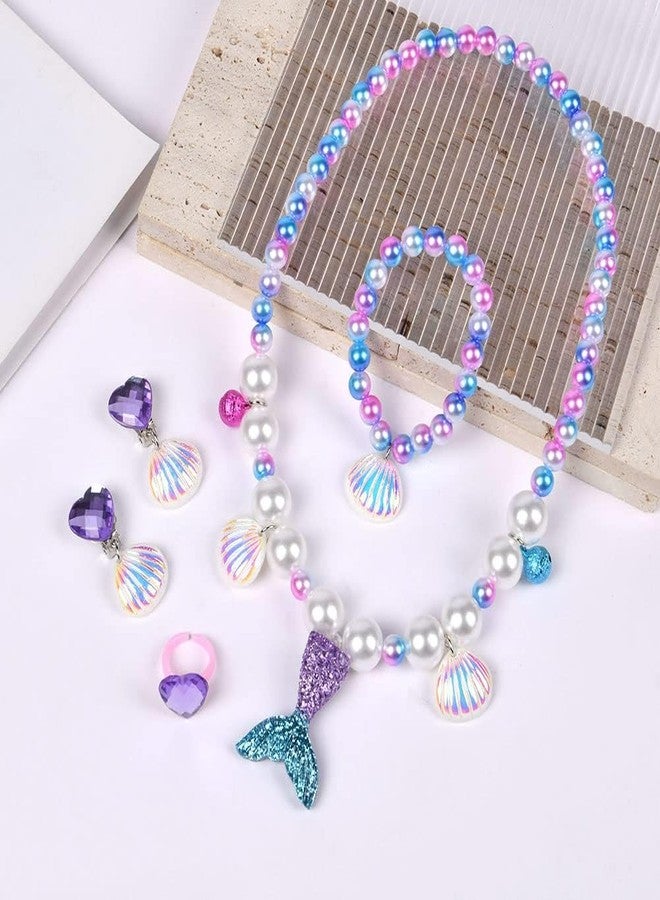 Tarini Kids Jewellery, Jewellery Set, Kids Jewellery Sets for Girls, Girls Mermaid Jewelry Set 4 Pieces, Necklace Bracelet Earrings Ring, Cute Princess Jewelry for Kids Party Birthday Gift - Image 5