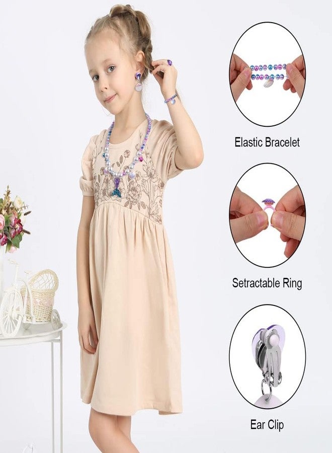 Tarini Kids Jewellery, Jewellery Set, Kids Jewellery Sets for Girls, Girls Mermaid Jewelry Set 4 Pieces, Necklace Bracelet Earrings Ring, Cute Princess Jewelry for Kids Party Birthday Gift - Image 4