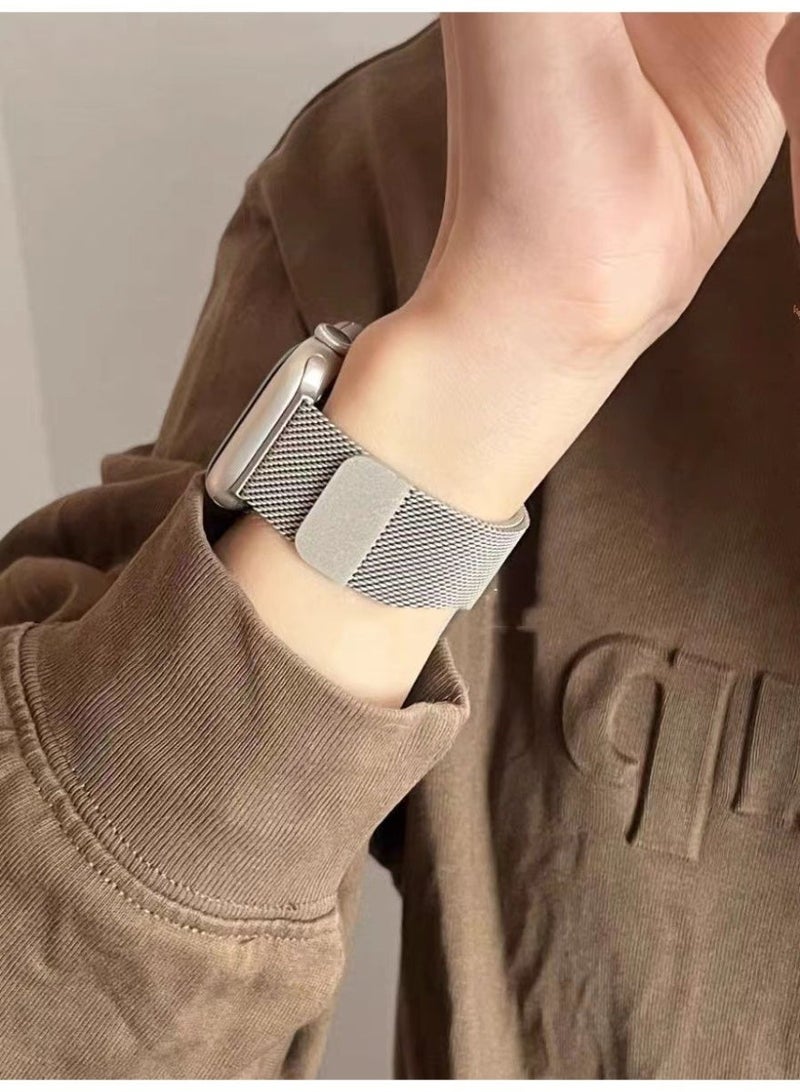 Premium 46mm Milanese Magnetic Loop Apple Watch Band | Stainless Steel Metal Mesh Strap | Champagne - Image 2