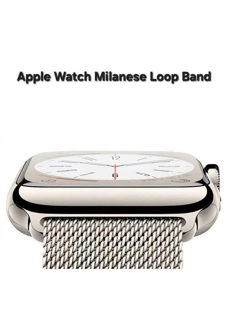 Premium 46mm Milanese Magnetic Loop Apple Watch Band | Stainless Steel Metal Mesh Strap | Champagne - Image 3