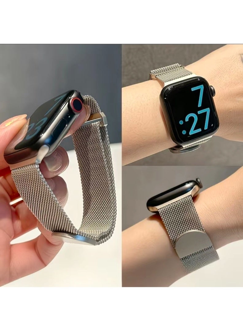 Premium 46mm Milanese Magnetic Loop Apple Watch Band | Stainless Steel Metal Mesh Strap | Champagne - Image 4