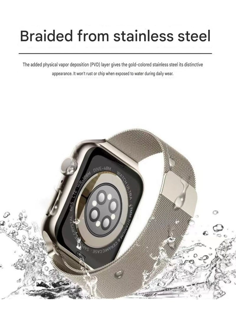 Premium 46mm Milanese Magnetic Loop Apple Watch Band | Stainless Steel Metal Mesh Strap | Champagne - Image 5