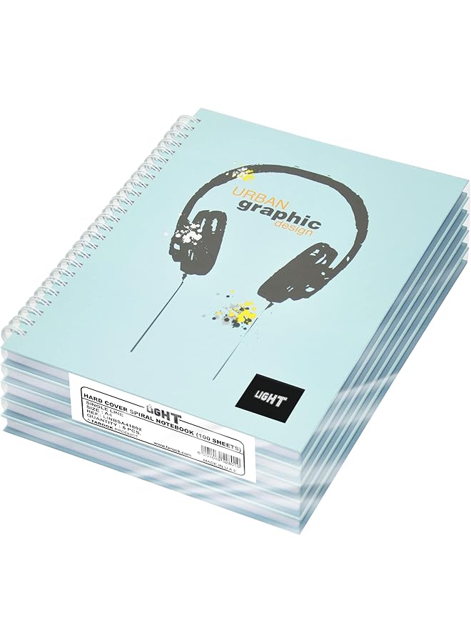 FIS Linbsa41802 Single Line 100 Sheets Spiral Hard Cover Notebook 5 Pieces A4 Size - Image 1