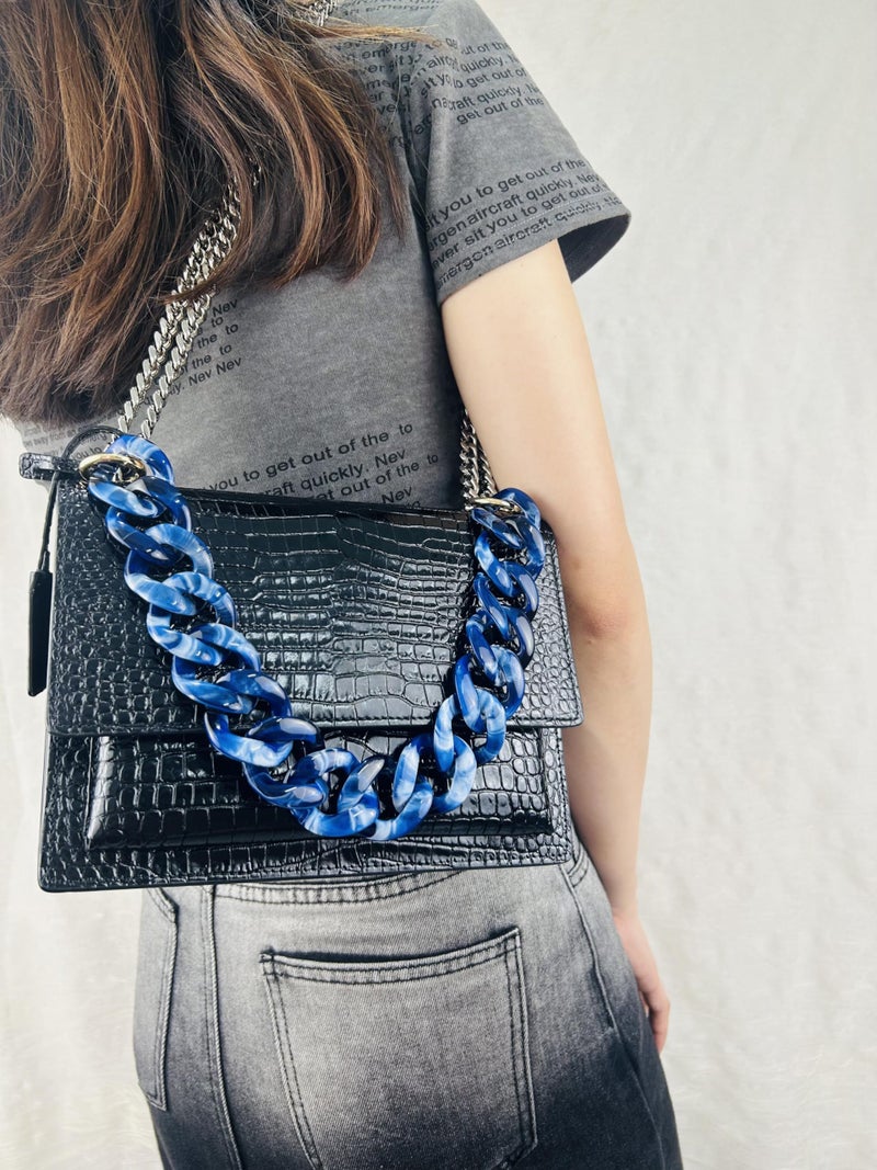 Havique Bag Chain Extender Purse Chain Handles Bag Strap Replacement Purse Charms For Handbags Chunky Decorative Accessories  Acrylic Blue White 18"" - Image 5