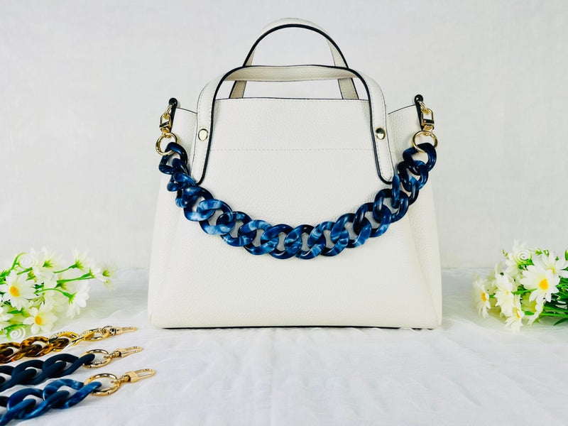 Havique Bag Chain Extender Purse Chain Handles Bag Strap Replacement Purse Charms For Handbags Chunky Decorative Accessories  Acrylic Blue White 18"" - Image 2