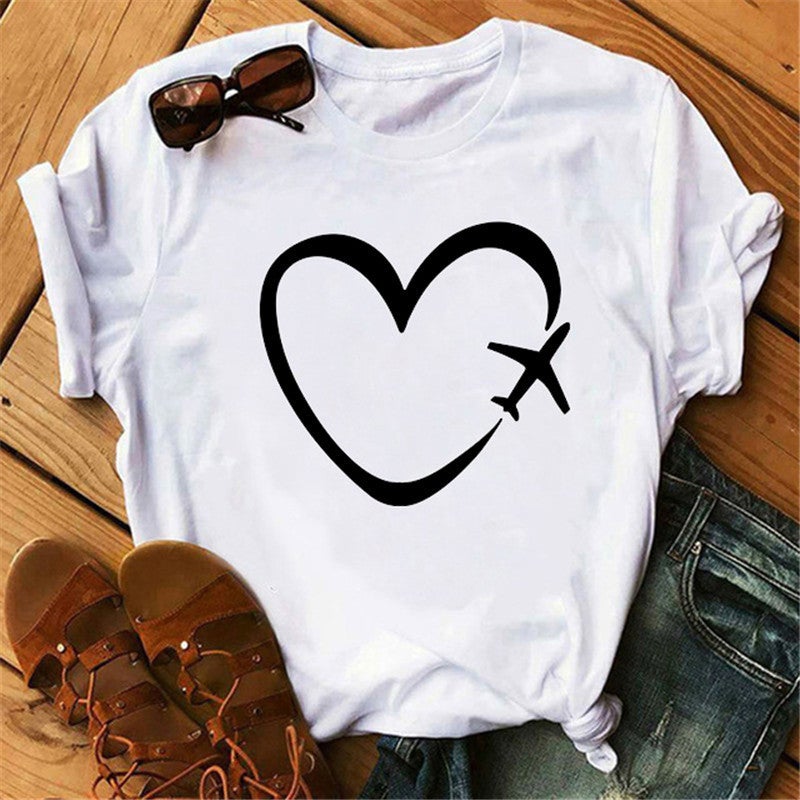 Cross-border supply T-shirt printed T-shirt women's short-sleeved women's clothing - Image 1