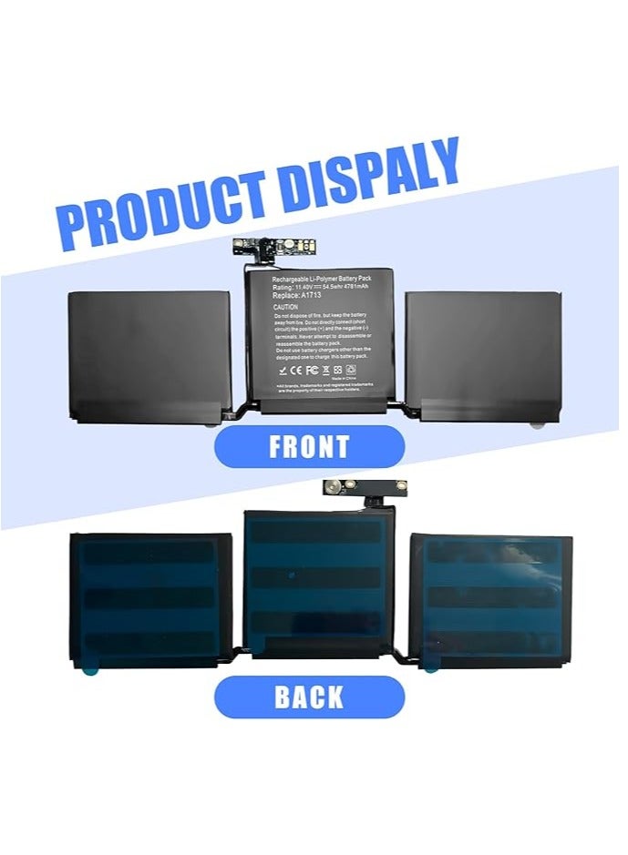 Terabyte Replacement A1713 A1708 A2171 Laptop Battery for MacBook Pro 13 Inch Late 2016 Mid 2017 Mid 2019 2020 Series (11.4 V 54.5 Wh) - Image 2