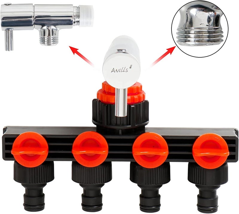 Styxon 4-Way Water Tap Connector Adaptor Garden Hose Shut on Off Valve Irrigation - Image 2