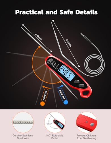 Vuwwey Instant Read Meat Thermometer Digital for Cooking & Grilling with Dual Probe, Food Thermometer for Grill Smoker Turkey BBQ Oven Candy Oil Fry, Kitchen Gadgets, Gifts Stocking Stuffers for Men - Image 4