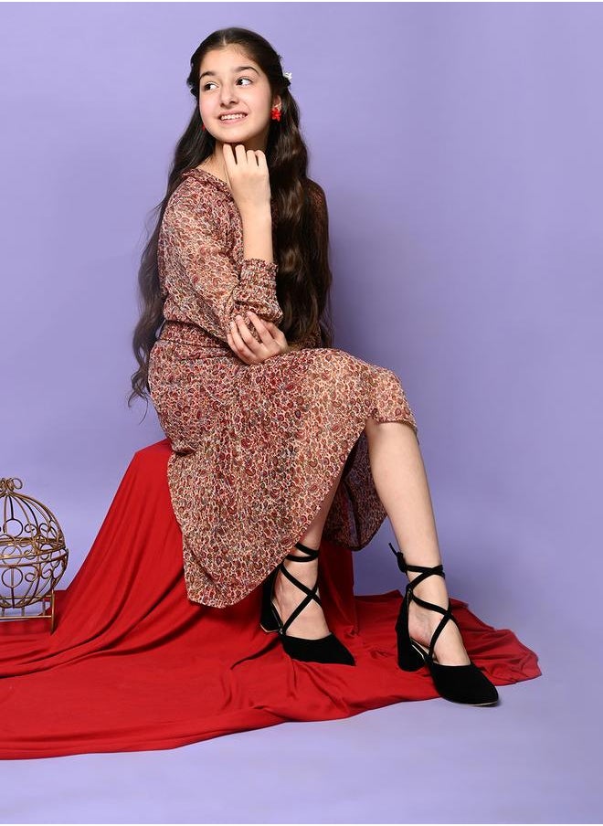 LILPICKS All Over Printed Drop Waist Full Sleeve Dress  - Image 1