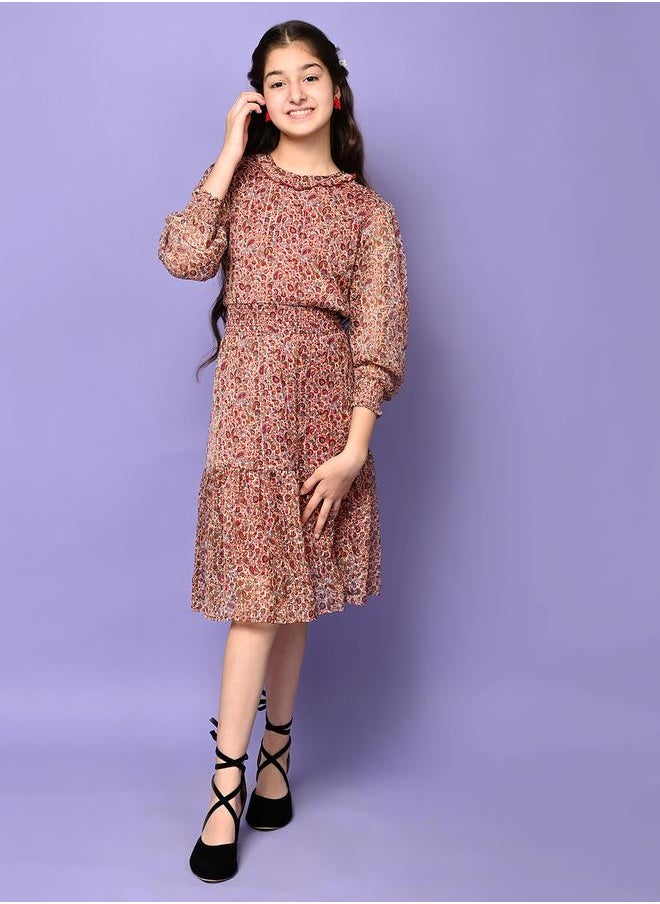 LILPICKS All Over Printed Drop Waist Full Sleeve Dress  - Image 2