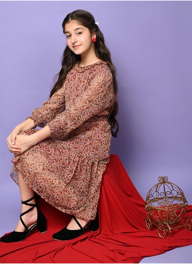 LILPICKS All Over Printed Drop Waist Full Sleeve Dress  - Image 3