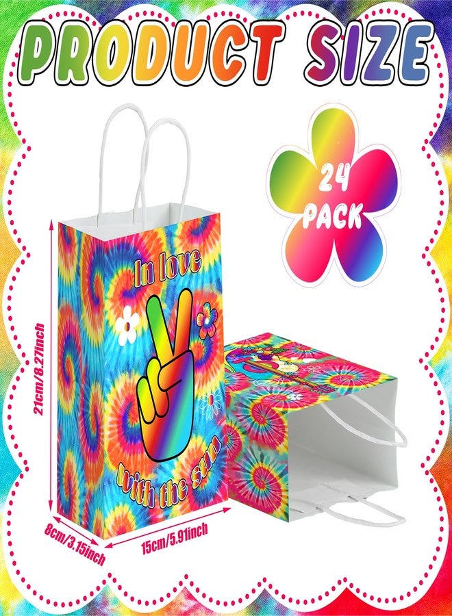 Kolldenn 24 Pcs Tie Dye Party Favor Bags Hippie Goodie Gift Paper Bags with Handles Colorful 60s 70s Retro Groovy Candy Treat Pouch for Tie Dye Birthday Party Decorations Supplies - Image 2