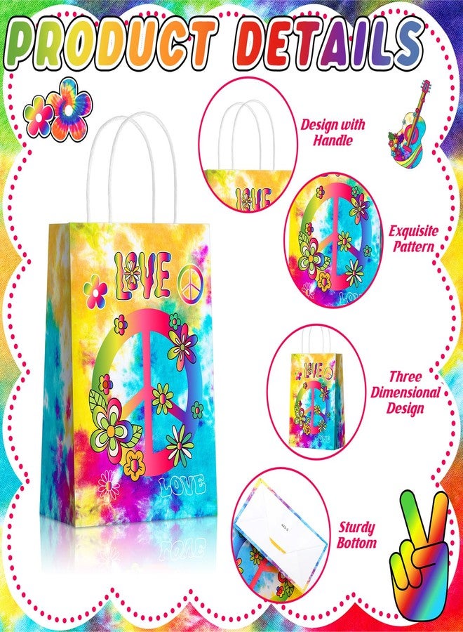 Kolldenn 24 Pcs Tie Dye Party Favor Bags Hippie Goodie Gift Paper Bags with Handles Colorful 60s 70s Retro Groovy Candy Treat Pouch for Tie Dye Birthday Party Decorations Supplies - Image 4