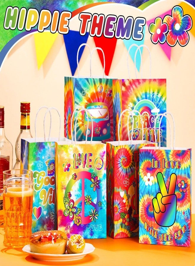 Kolldenn 24 Pcs Tie Dye Party Favor Bags Hippie Goodie Gift Paper Bags with Handles Colorful 60s 70s Retro Groovy Candy Treat Pouch for Tie Dye Birthday Party Decorations Supplies - Image 3