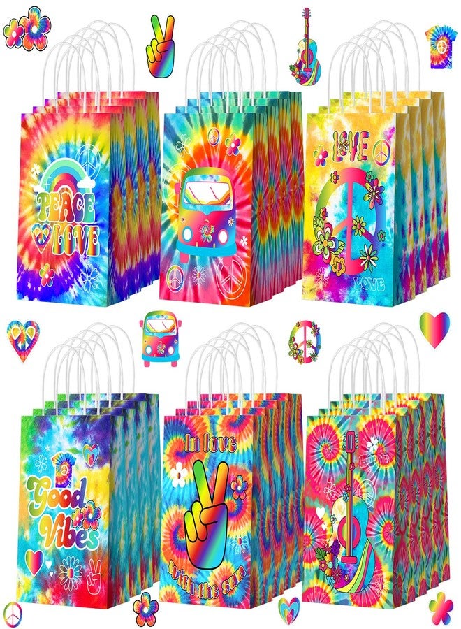 Kolldenn 24 Pcs Tie Dye Party Favor Bags Hippie Goodie Gift Paper Bags with Handles Colorful 60s 70s Retro Groovy Candy Treat Pouch for Tie Dye Birthday Party Decorations Supplies - Image 1