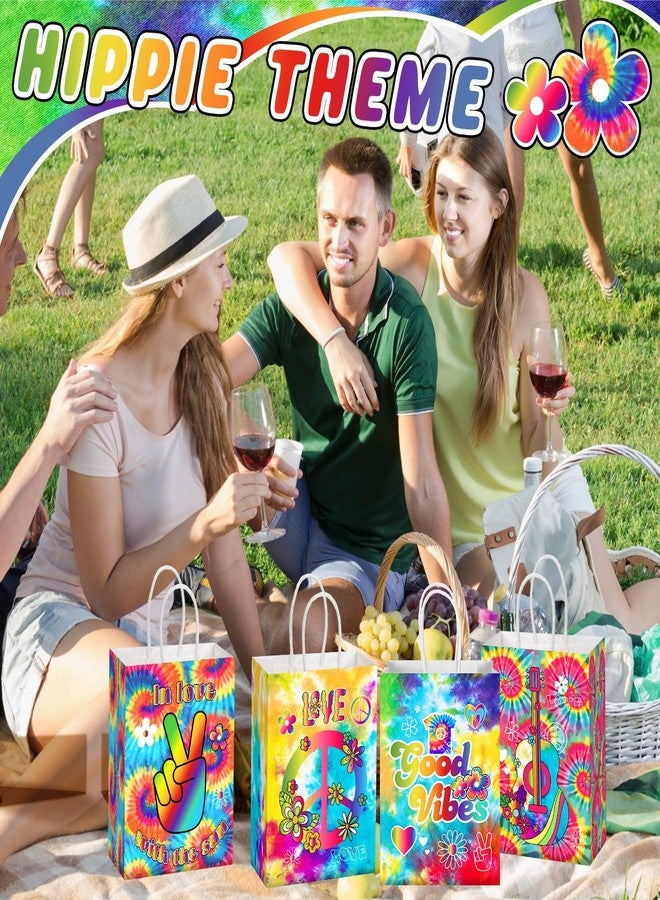 Kolldenn 24 Pcs Tie Dye Party Favor Bags Hippie Goodie Gift Paper Bags with Handles Colorful 60s 70s Retro Groovy Candy Treat Pouch for Tie Dye Birthday Party Decorations Supplies - Image 5