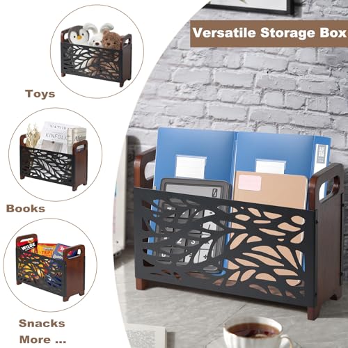 QILICHZ Magazine Holder,Wood Magazine Rack,Rustic Magazine File Holder,Magazine Storage Basket,Magazine Rack Floor,Farmhouse Magazine Organizer for Magazines,Books,Newspapers - Image 2