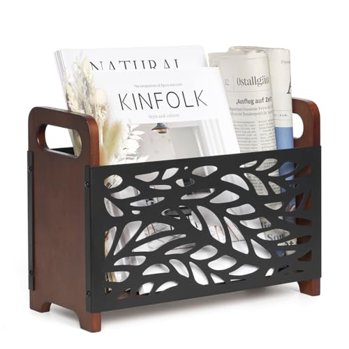 QILICHZ Magazine Holder,Wood Magazine Rack,Rustic Magazine File Holder,Magazine Storage Basket,Magazine Rack Floor,Farmhouse Magazine Organizer for Magazines,Books,Newspapers - Image 1