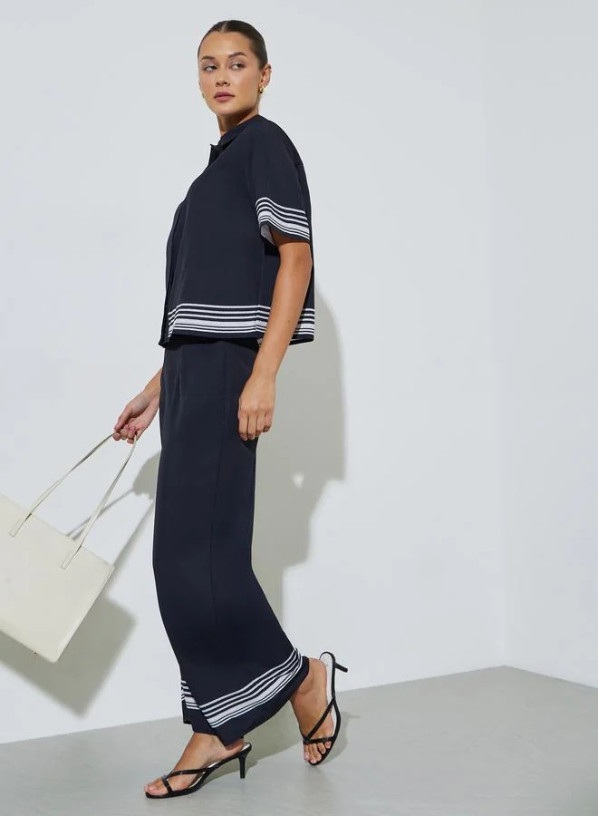 Styli Black Striped Hem Wide Leg Pants