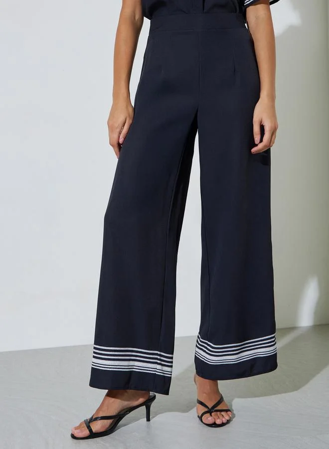 Styli Black Striped Hem Wide Leg Pants