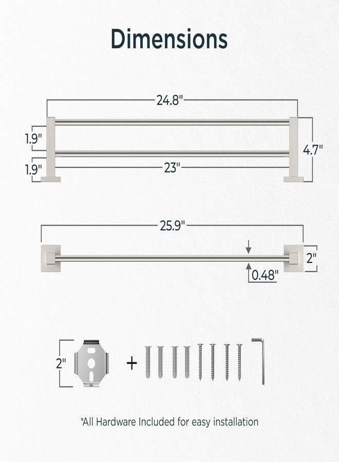 FORIOUS 24 Inch Double Towel Bar, Double Towel Racks for Bathroom Brushed Nickel, Heavy Duty SUS304 Stainless Steel Dual Towel Rail Wall Mount, Brushed Nickel - Image 2