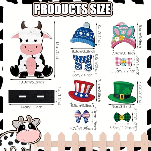 Anglechic 42 Pcs Summer Lemon Interchangeable Cow Figurine Farmhouse Holiday Cow Office Decor Wooden Seasonal Sign Desk Accessories Tier Tray Home Decoration Welcome Ornament Gifts - Image 2
