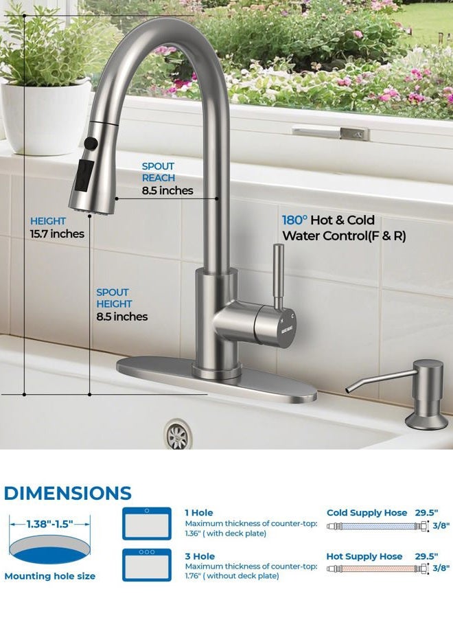 WEWE Touchless Kitchen Sink Faucet with Soap Dispenser, Single Handle Kitchen Faucets with Pull Down Sprayer Smart Motion Sensor Stainless Steel, Brushed Nickel - Image 2