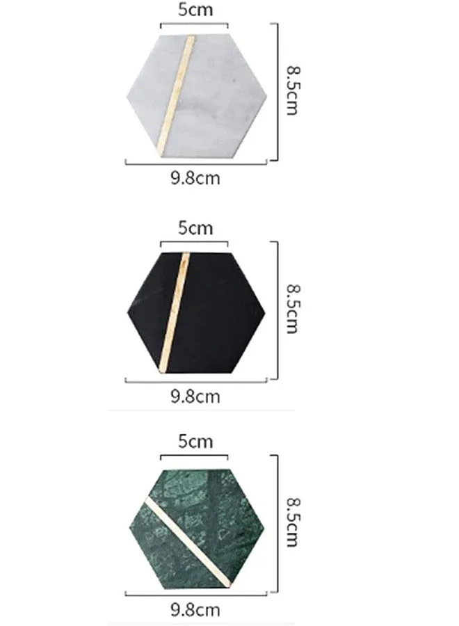 1Chase  4-Piece Hexagon Marble Coasters For Drinks Marble Coasters with Brass Inlay Set  | Best Price UAE