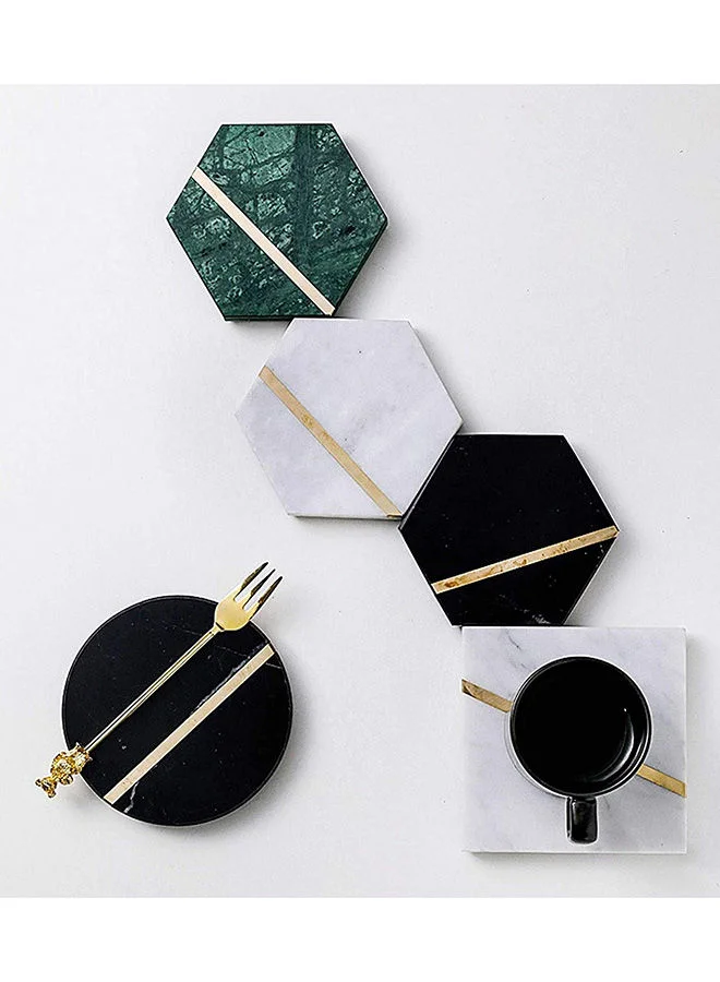1Chase  4-Piece Hexagon Marble Coasters For Drinks Marble Coasters with Brass Inlay Set  | Best Price UAE