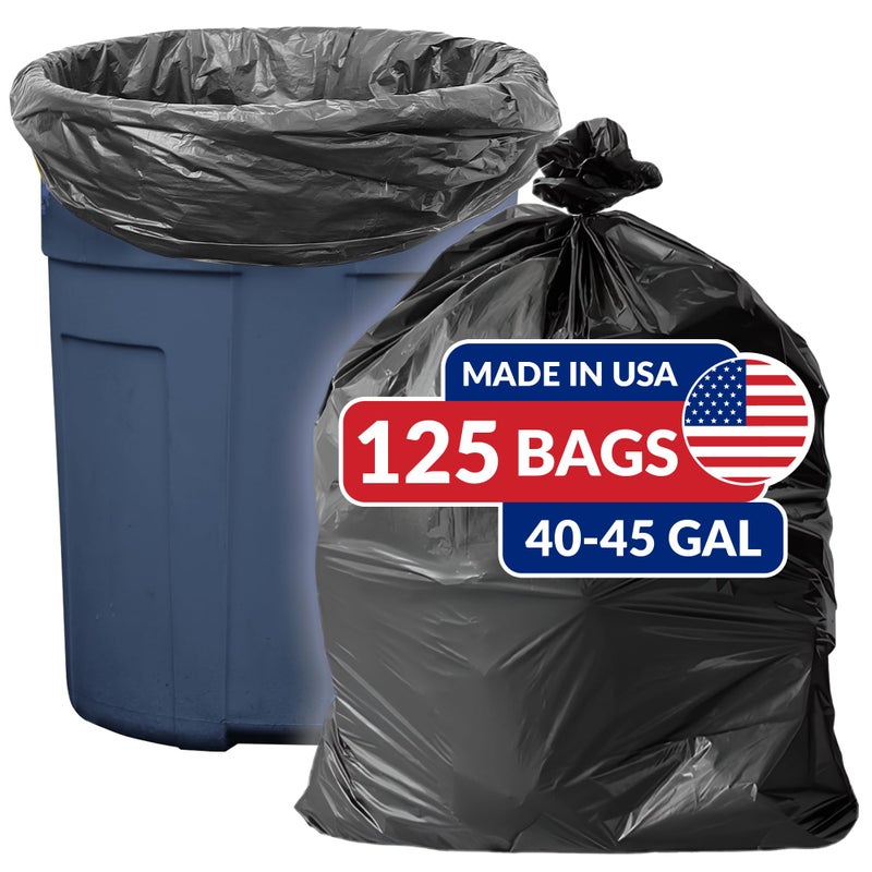 Reli. SuperValue 40-45 Gallon Trash Bags | 125 Count | Made in USA | Heavy Duty | Black Multi-Use Garbage Bags - Image 1