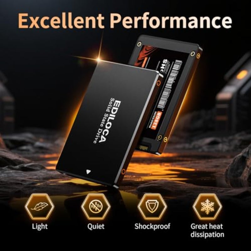محرك الأقراص الصلبة الداخلي ES106 SSD SATA III مقاس 2.5 بوصة ثلاثي الأبعاد TLC NAND Flash، سرعة قراءة تصل إلى 500 ميجابايت/ثانية، ترقية ذاكرة الكمبيوتر أو الكمبيوتر المحمول والتخزين باللون الأسود - Image 2