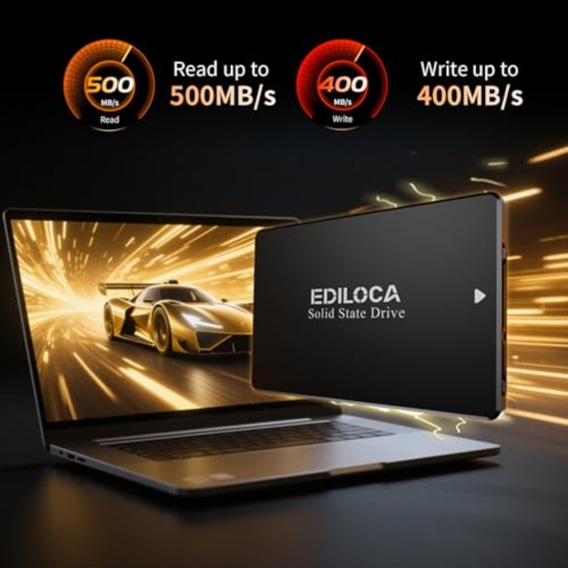 محرك الأقراص الصلبة الداخلي ES106 SSD SATA III مقاس 2.5 بوصة ثلاثي الأبعاد TLC NAND Flash، سرعة قراءة تصل إلى 500 ميجابايت/ثانية، ترقية ذاكرة الكمبيوتر أو الكمبيوتر المحمول والتخزين باللون الأسود - Image 3