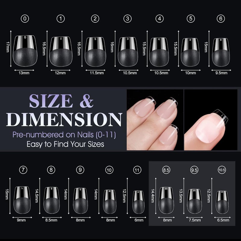 Gelike EC Extra Short Soft Gel Nail Tips Kit for Soak Off Nail Extensions,Full Cover,Coffin Shaped,Pre-buff PMMA Resin,Clear Ultra-Thin Design,15 Sizes,240 Pieces - Image 2