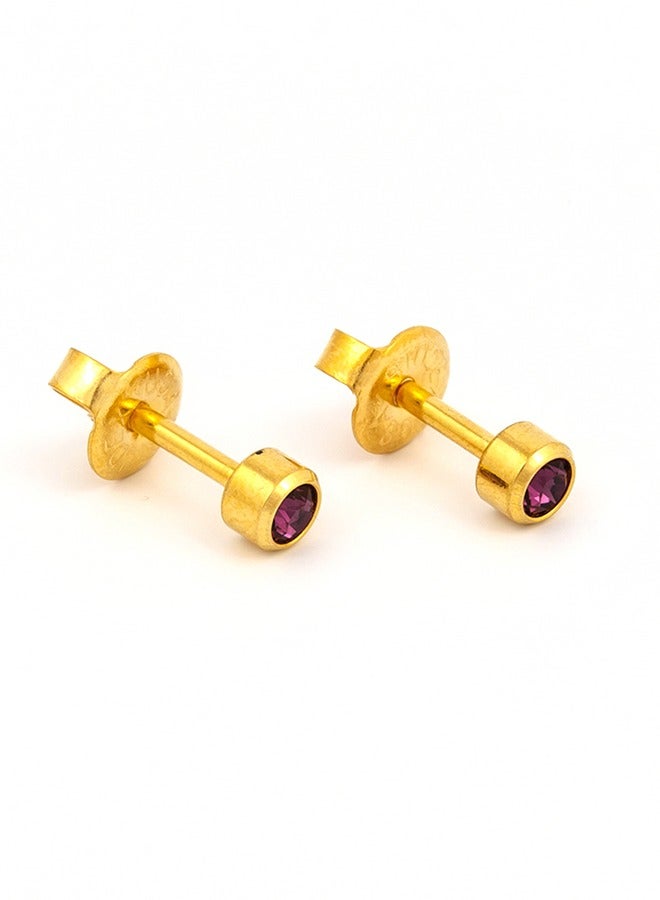 Studex 3MM February – Amethyst Bezel 24K Pure Gold Plated Ear Studs - Image 2