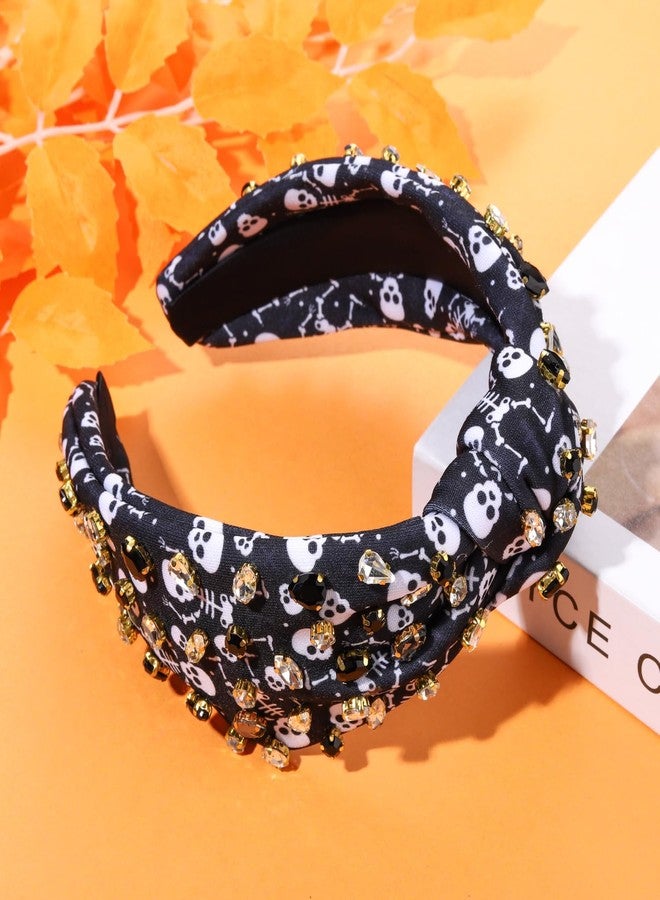 PHALIN Halloween Headband for Women Halloween Accessories Rhinestone Candy Corn Pumpkin Ghost Knotted Headband Costume Party Gifts (Ghost) - Image 2