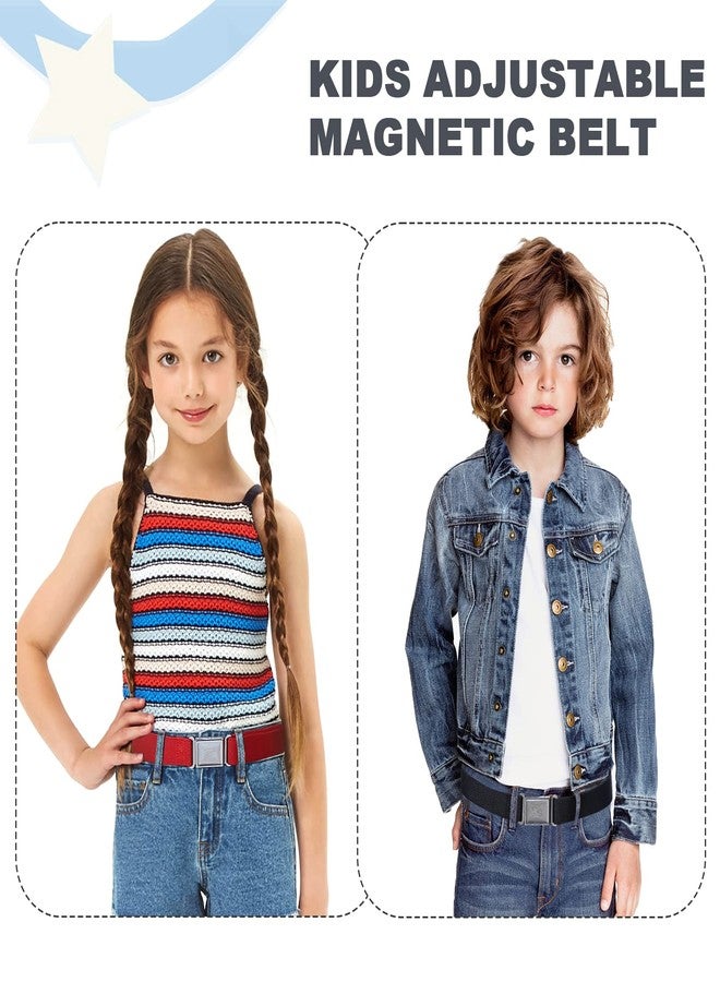 Kajeer 4PCS Kids Boys Adjustable Magnetic Belt - Elastic Belt with Easy Magnetic Buckle (Navy Blue Water Ripple/Black Water Ripple/Gray/Royal Blue) - Image 2