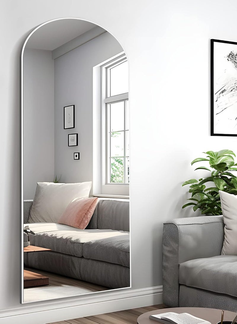 ديكور هيلز مرآة مقوسة كاملة الطول - مرآة عصرية وأنيقة كاملة الجسم لغرفة النوم، وغرفة المعيشة، وغرفة المكياج، والحمام - مثبتة على الحائط أو قائمة بذاتها بإطار أنيق - تصميم كبير ومتين أبيض - 65 × 180 سم - Image 3