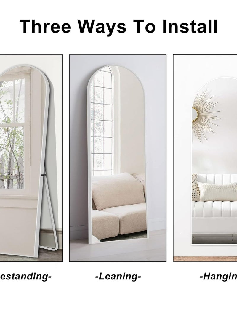ديكور هيلز مرآة مقوسة كاملة الطول - مرآة عصرية وأنيقة كاملة الجسم لغرفة النوم، وغرفة المعيشة، وغرفة المكياج، والحمام - مثبتة على الحائط أو قائمة بذاتها بإطار أنيق - تصميم كبير ومتين أبيض - 65 × 180 سم - Image 4