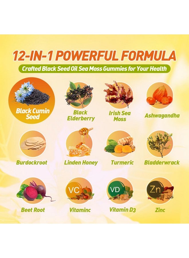 B BEWORTHS جواهر زيت الحبة السوداء مع طحالب البحر وأشواغاندا وجذر الأرقطيون وعسل الزيزفون والتوت الأسود والكركم وفيتامين C وD3 والزنك - يدعم المناعة والمفاصل والهضم والشعر والبشرة، جواهر نباتية 60 حبة - Image 4