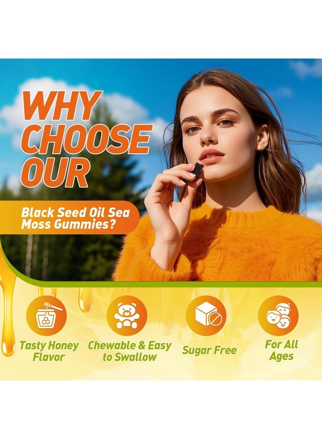 B BEWORTHS جواهر زيت الحبة السوداء مع طحالب البحر وأشواغاندا وجذر الأرقطيون وعسل الزيزفون والتوت الأسود والكركم وفيتامين C وD3 والزنك - يدعم المناعة والمفاصل والهضم والشعر والبشرة، جواهر نباتية 60 حبة - Image 5