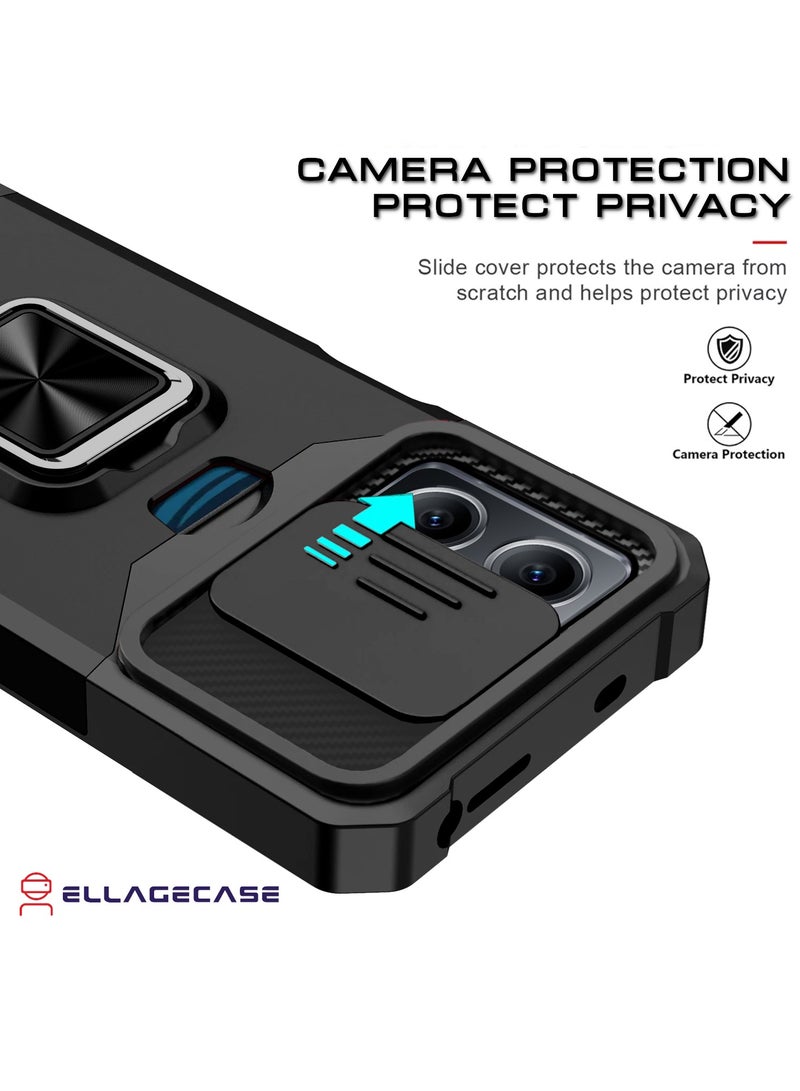 ELLAGECASE حافظة مقاومة للصدمات مع فتحة بطاقة، قاعدة وحماية كاميرا قوية لهاتف Xiaomi Redmi Note 12 Pro 5G / Xiaomi Poco X5 Pro 5G – تتضمن لوحة معدنية مخفية - Image 3