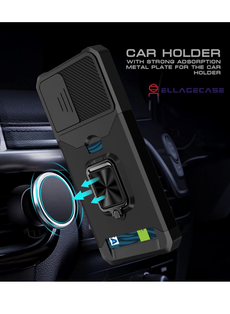 ELLAGECASE حافظة مقاومة للصدمات مع فتحة بطاقة، قاعدة وحماية كاميرا قوية لهاتف Xiaomi Redmi Note 12 Pro 5G / Xiaomi Poco X5 Pro 5G – تتضمن لوحة معدنية مخفية - Image 4