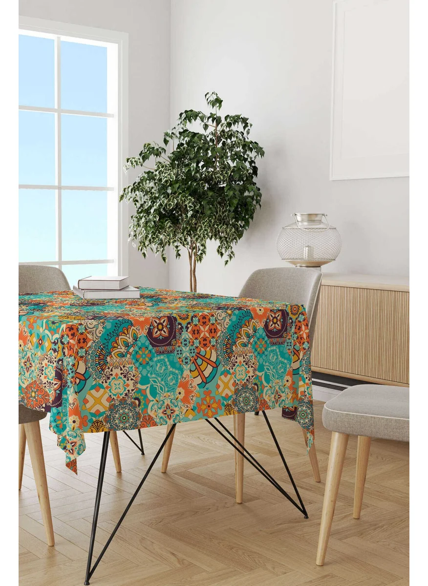 Cango Home Orange Blue Ethnic Vintage Patterned Digital Printed Tablecloth CGH599-MS