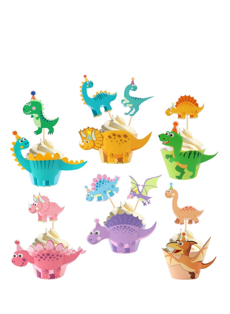Zikra Dinosaur Cupcake Wrappers Dino Cupcake Holders Cake Decorations for Boys Kids Birthday Party Decor Favors Dinosaur Party Supplies - Image 1