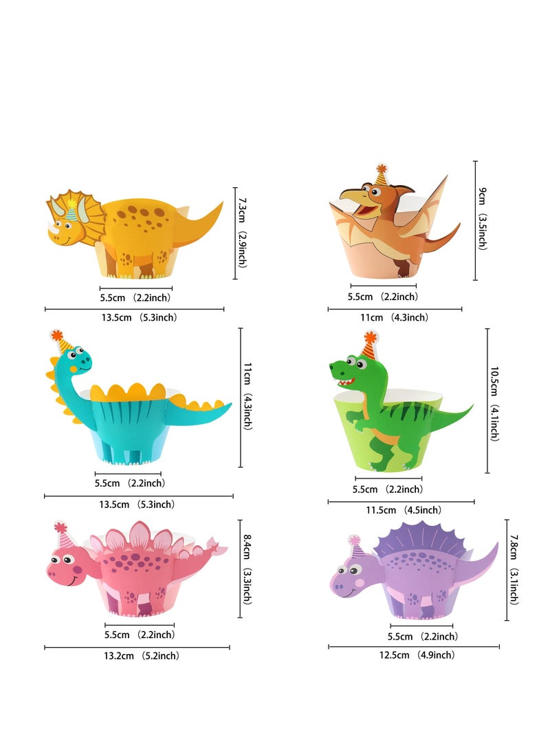 Zikra Dinosaur Cupcake Wrappers Dino Cupcake Holders Cake Decorations for Boys Kids Birthday Party Decor Favors Dinosaur Party Supplies - Image 3