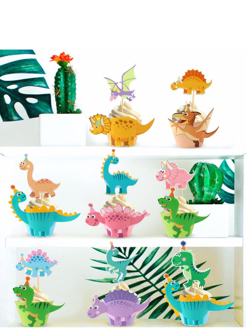 Zikra Dinosaur Cupcake Wrappers Dino Cupcake Holders Cake Decorations for Boys Kids Birthday Party Decor Favors Dinosaur Party Supplies - Image 5
